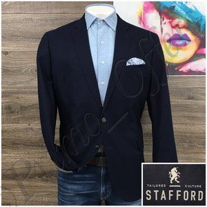 Stafford Mens Blazer Sport Coat Two Button Casual Jacket Size 46R‎ Cotton Suits